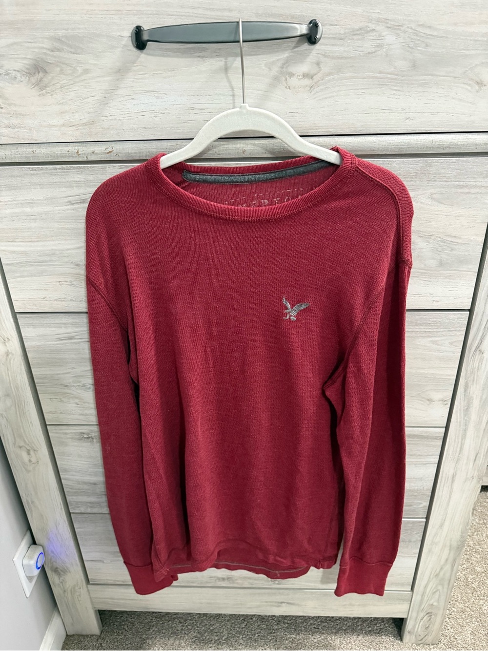 American Eagle Outfitters Men's Wine Red Crewneck Sweater